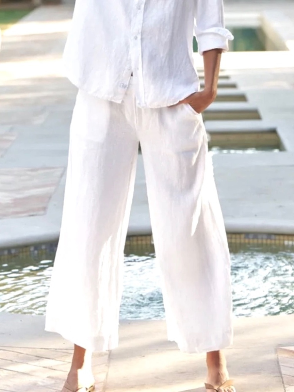 FRANK & EILEEN Maisie Wide Leg 100% Linen Pants in White - NWOT! - *L*